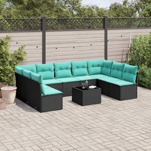 10-Piece Black Poly <b>Rattan</b> Garden <b>Sofa</b> Set with Cushions - Product Image 1