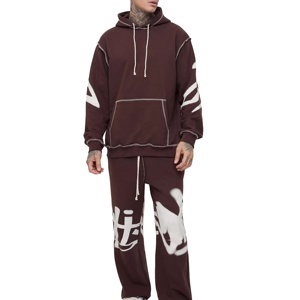 High Quality Winter Solid Custom Made Workout <b>Pullover</b> Loose <b>Men</b> Sweatpants and Hoodie Set Tracksuit - Product Image 1