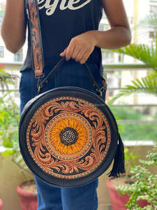 กระเป๋าหนังทรงสลิงสำหรับผู้หญิง,กระเป๋าถือทรงกลมกระเป๋าหนังสะพายไหล่แกะสลักสินค้าขายดี - Product Image 4