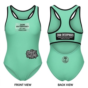 Maillot de bain femme de qualité supérieure en polyester et élasthanne 220 GSM, vert menthe, dos nageur, une pièce, broderie personnalisée, logo par transfert thermique - Product Image 1