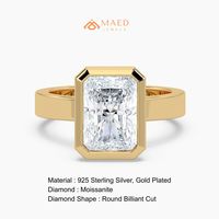 14 Ayar Sarı Altın Zümrüt Kesim Mozanit Yüzük Bezel Set Nişan Yüzüğü Lüks Gelin Takısı ABD Trend Hediyesi