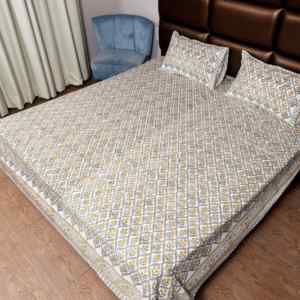 Parure de lit en coton pur indien, motif floral imprimé, gris moutarde, avec 2 taies d'oreiller pour la décoration intérieure (vente en gros) - Product Image 3