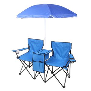 Sedia da Spiaggia Pieghevole Blu a 2 Posti con Ombrellone Rimovibile in Metallo e Tessuto Oxford per Picnic e Parchi - Product Image 6
