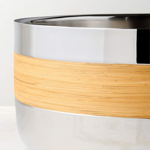 Premium Stainless Steel Wine <b>Ice</b> Bucket With Natural Wood Grain Accent Band Round Double Wall Party Beverage Tub For Serving - Product Image 5