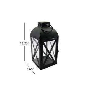 <b>Large</b> Moroccan Style Black Metal Pillar Candleholder <b>Lantern</b> 14 Inch - Product Image 2