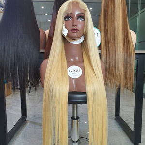 Peluca de Cabello Humano 100% Natural Rubio Platino con Frente de Encaje 13x6, Corte Corto, Gorra Ajustable, Ondas de Agua, con Reflejos 4x4 - Product Image 2