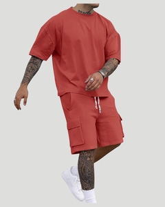 Conjunto de Camiseta Tejida de Verano con Estampado por Transferencia Térmica, Estilo Urbano para Hombre, Manga Corta Holgada, Ropa Deportiva - Product Image 4