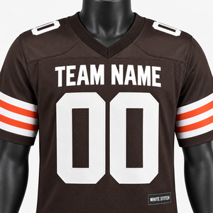 Custom American Football Jersey <b>Men's</b> <b>Brown</b> Mesh Strapless Short Sleeve Heat-Transfer Printing Team Name 00 Breathable Front - Product Image 3