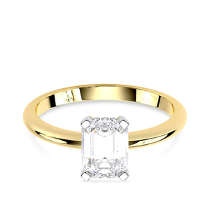 Anillo de Compromiso Solitario de Oro Sólido de 14K con Diamante Cultivado en Laboratorio de Corte Esmeralda, Certificado IGI, Chapado en Rodio, Corte Escalonado, Minimalista y Elegante - Product Image 1