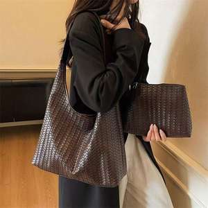 Nouvel ensemble de sacs deux pièces en PU tressé pour femme, fermeture éclair, polyvalent pour le printemps/hiver, les trajets quotidiens, le shopping et les activités de plein air - Product Image 1