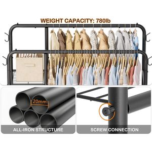 Appendiabiti Multifunzionale a 4 Ripiani per Carichi Pesanti con Doppie Aste e Barra Appendiabiti, Qualità Premium - Product Image 5