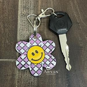 Nouvel Arrivage – Porte-clés en Cuir Véritable Personnalisé avec Motif Fleur, Design Échiquier Premium, pour Voiture et Sac – Vente en Gros Direct Usine - Product Image 1