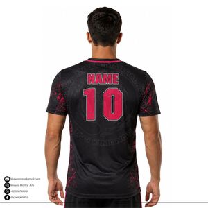 Mawra <b>Men</b> <b>Black</b> Pink Sublimated Short Sleeve Sports Jersey Crew Neck Moisture Wicking Regular Fit Adult Sportswear Soccer Jersey - Product Image 2