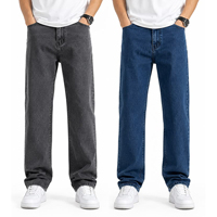 Jean en denim vintage pour homme avec rivets brodés, boutons, motif uni, respirant, écologique, prêt pour la ville, bleu charbon classique