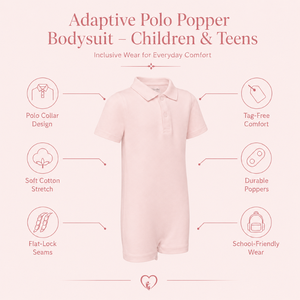 Combinaison polo Blanche-Neige |   Vêtements sensoriels adaptatifs pour enfants, tenue inclusive en coton extensible avec fermeture à boutons-pression, soutien doux - Product Image 5