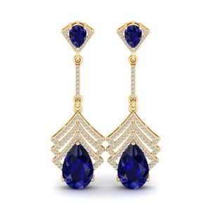 REYES Joyería Clásica y Moderna, Pendientes de Oro de 14K con Moissanita, Corte Pera, Zafiro Azul, Joyería de Boda, Regalo para Mujer - Product Image 2