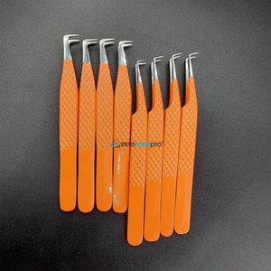 Pince à cils professionnelle personnalisée avec logo, orange, en acier inoxydable japonais, forte adhérence, pour extensions de cils, volume, pointes pointues, poudre - Product Image 4