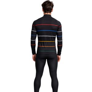 <b>Men's</b> Black Breathable Custom <b>Long</b> <b>Sleeve</b> <b>Cycling</b> <b>Jersey</b> with Multicolor Stripe Design and Full Zip Front - Product Image 4