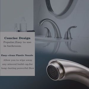Modern 2-Handle Widespread Bathroom Faucet Brushed Nickel Waterfall Vanity Faucet with 3-Hole Sink Pop Style - Product Image 5