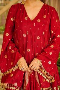 Ensemble Kurta de Soirée pour Femme en Soie Satinée Tissée, avec Dentelle Fantaisie à Motifs Monnayeurs, Réversible, Infroissable, Séchage Rapide, Coupe Ample Classique, Style Indien Pakistanais - Product Image 3