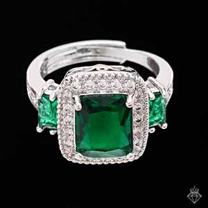 Elegante anillo de banda de solitario antideslustre esmeralda de PRAO joyería fina de tamaño ajustable - Product Image 2