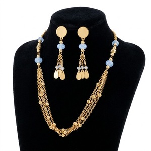 925 Silver Multi Strand <b>Blue</b> <b>Bead</b> Mala Necklace Set for Women Designer Earrings Traditional Fashion Jewelry - Product Image 1