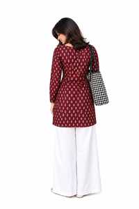 Floral Printed <b>Kurti</b> for Women | Elegant Ethnic <b>Indian</b> Wear | Maroon Cotton Kurta | Stylish Festive & Casual Outfit - Product Image 2