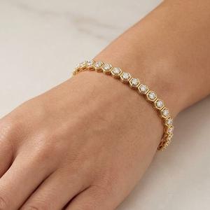 Fashion Bracelets Honeycomb Hexagonal Shaped Tennis Bracelet 14K Yellow <b>Gold</b> Lab Grown Diamond Dainty Link Chain Bracelets Women - Product Image 5