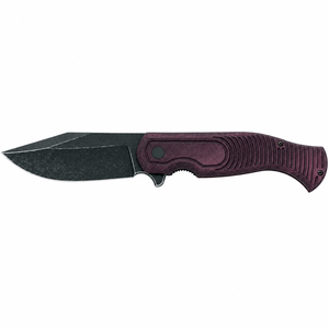 Burgundy Textured Handle Folding Pocket Knives with Black Spear Point Blade Finger Guard and Contoured Grip for <b>Outdoor</b> Use XL - Product Image 1
