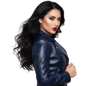 Veste de motard en cuir bleu marine en gros pour femmes, design personnalisé, style moto, veste en cuir véritable pour femmes, exportation professionnelle - Product Image 1