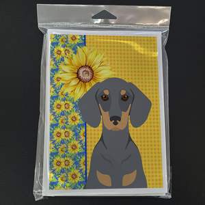 Paquete de tarjetas de felicitación caprichosas de girasoles de verano y Dachshund 8 tamaño A7 5x7 tarjetas de notas en blanco con sobres de bronceado azul - Product Image 3