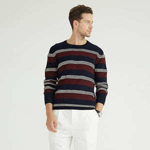 Pull en tricot rayé 100% coton pour homme avec logo personnalisé OEM, col rond, manches longues, pour l'hiver - Product Image 3