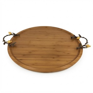 Wholesale Oval Wood Tray with Metal Handles Solid Acacia Wooden Serving Tray Decorative <b>Coffee</b> <b>Table</b> Platter for Hotel and Home - Product Image 5