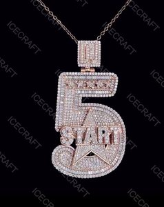Pendentif personnalisé en moissanite numéro 5, breloque lettre sertie de pierres, plaqué or 14 carats, argent, bijoux unisexe - Product Image 4