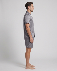 <b>Men's</b> Satin Short Sleeve Sleep Top With Pocket Shorts <b>Set</b> Sleepwear Night Suit <b>Men</b> 100% Silk Satin <b>Pajamas</b> <b>Sets</b> - Product Image 2