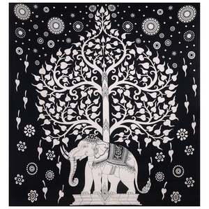 Elephant Tree Tapestries Floral Printed Cotton Wall Hanging Queen Size Bedrooms Bedspread Handmade By Indian Consigners - Product Image 5