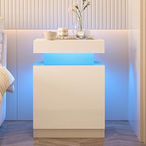 Modern 15-Inch LED Nightstands Set of 2 <b>High</b> Gloss Surface <b>Bedside</b> <b>Table</b> with End <b>Table</b> Nightstand Set - Product Image 4