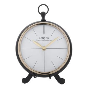 London <b>Desk</b> Clock <b>Art</b> <b>Deco</b> Design Brass Material Circular Black Finish Three Leg Stand Silent Quartz Movement Needle Display - Product Image 2