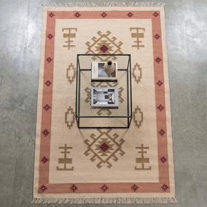 Tapis élégant en jute tissé à la main, crème terre cuite, motif géométrique moderne en losanges, à franges, antidérapant, épais, pour salon - Product Image 2