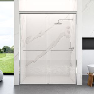 Porta Doccia Scorrevole Doppia Semi-Frameless 56'' x 60'' x 72'' H con Finitura Cromata e Vetro Temperato SGCC Spessore 1/4'' (6mm) - Product Image 1