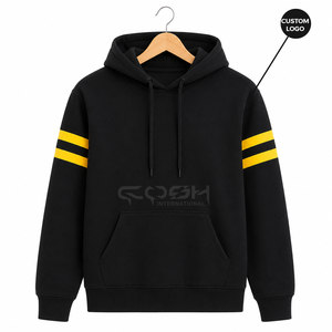 Sweat-shirt à capuche noir avec rayures jaunes sur les manches de la sororité Cosh International, coupe décontractée, manches longues - Product Image 5