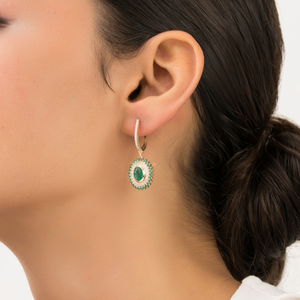 Hot Set Top Quality 14K Pure Yellow Gold Zambian Emerald & Diamond Lever <b>Back</b> Hoop Drop <b>Earrings</b> Bridesmaid Gift Jewelry - Product Image 4