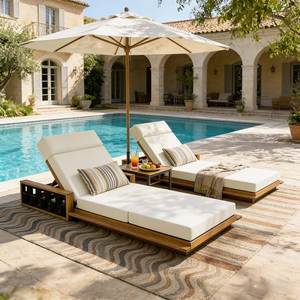 Ensemble de chaises longues d'extérieur en teck avec dossier réglable, mobilier de resort pour bord de piscine - Product Image 2