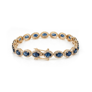 Exclusive Design 10 Ct. Blue Sapphire & Diamond Statement Halo Tennis Bracelet Bridal Wedding 18K Real White <b>Gold</b> Jewelry - Product Image 5