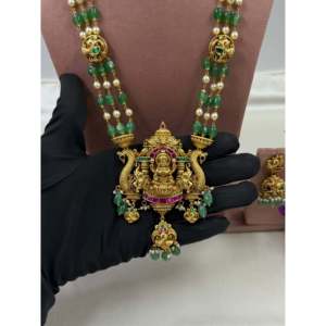 Indian Ethnic Jiya Pachi Kundan Lakshmi Long <b>Gold</b> Plated Bridal Necklace <b>Set</b> - Product Image 2