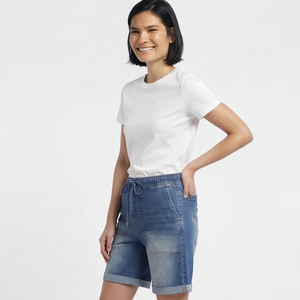Wholesale <b>Women's</b> High Waist Heavy <b>Stretch</b> <b>Denim</b> Jeans <b>Shorts</b> Button Fly High Quality Breathable Eco-Friendly - Product Image 3