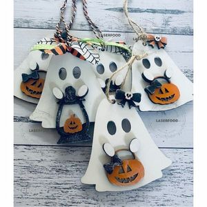 Adorno de Calabaza de Madera Naranja Personalizado con Lazo de Fantasma para Halloween, Decoración para Bandeja Escalonada, Manualidad Decorativa para Interiores y Fiestas - Product Image 6