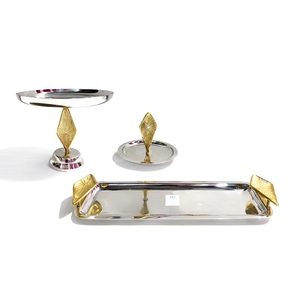 Bandeja/Plato Redondo Contemporáneo de Metal, Mármol y Madera - Plato Desechable Ecológico para Fiestas - Product Image 1