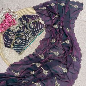 Sari de style Bollywood haut de gamme et élégant avec broderies Khatli et perles, chemisier cousu, prix de gros par Royal Export - Product Image 1