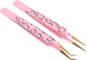 Juego de Pinzas Profesionales de Acero Inoxidable para Extensiones de Pestañas con Logotipo Personalizado, Punta Recta y Curva para el Cuidado de la Belleza - Product Image 3